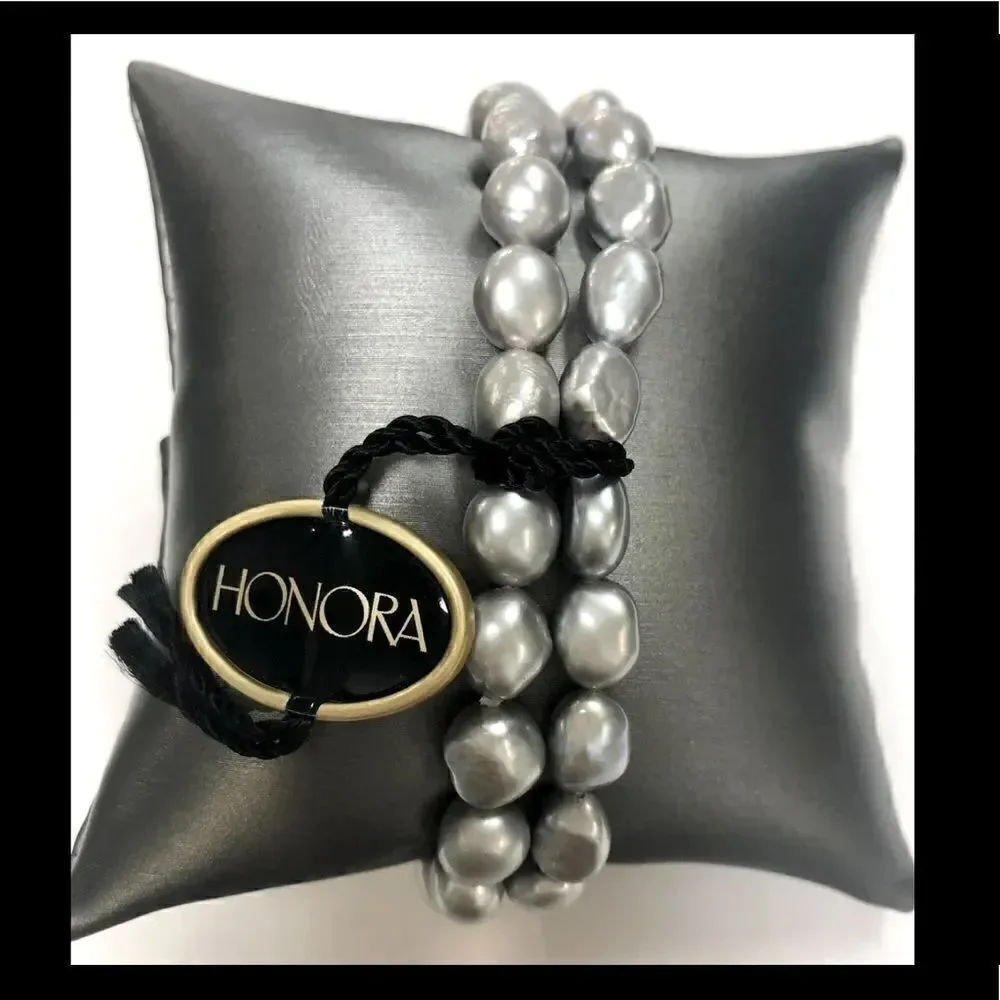 Honora Gray Stretchy Pearl Bracelets (Set of 2)